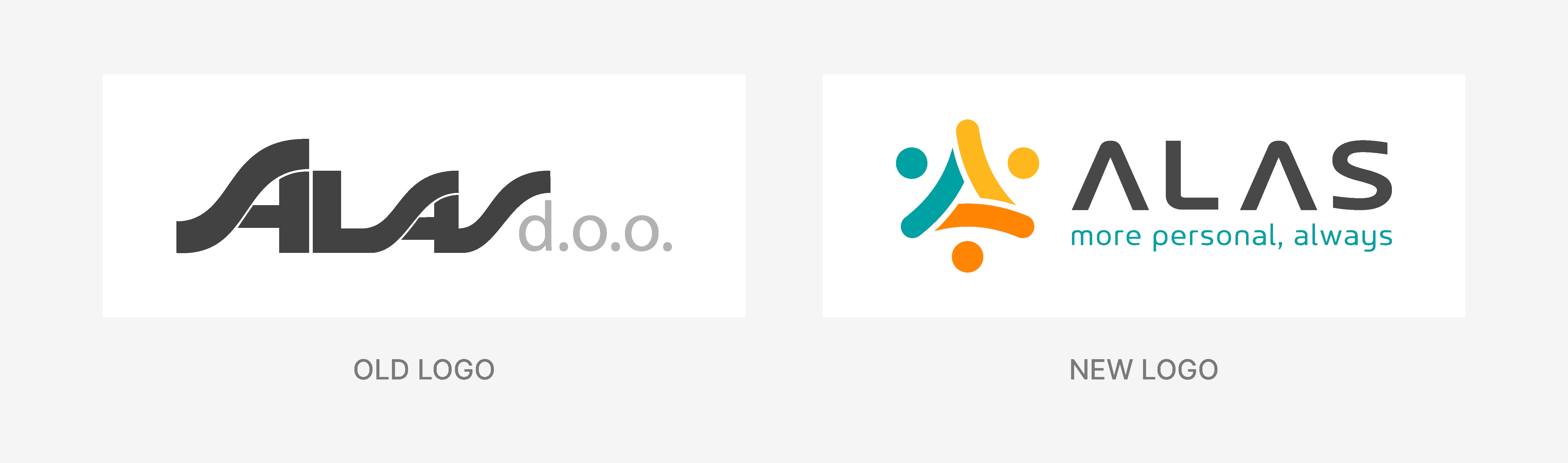 previous old-fashioned logo and a new one which is more modern and colorful, and has a tagline saying more personal, always