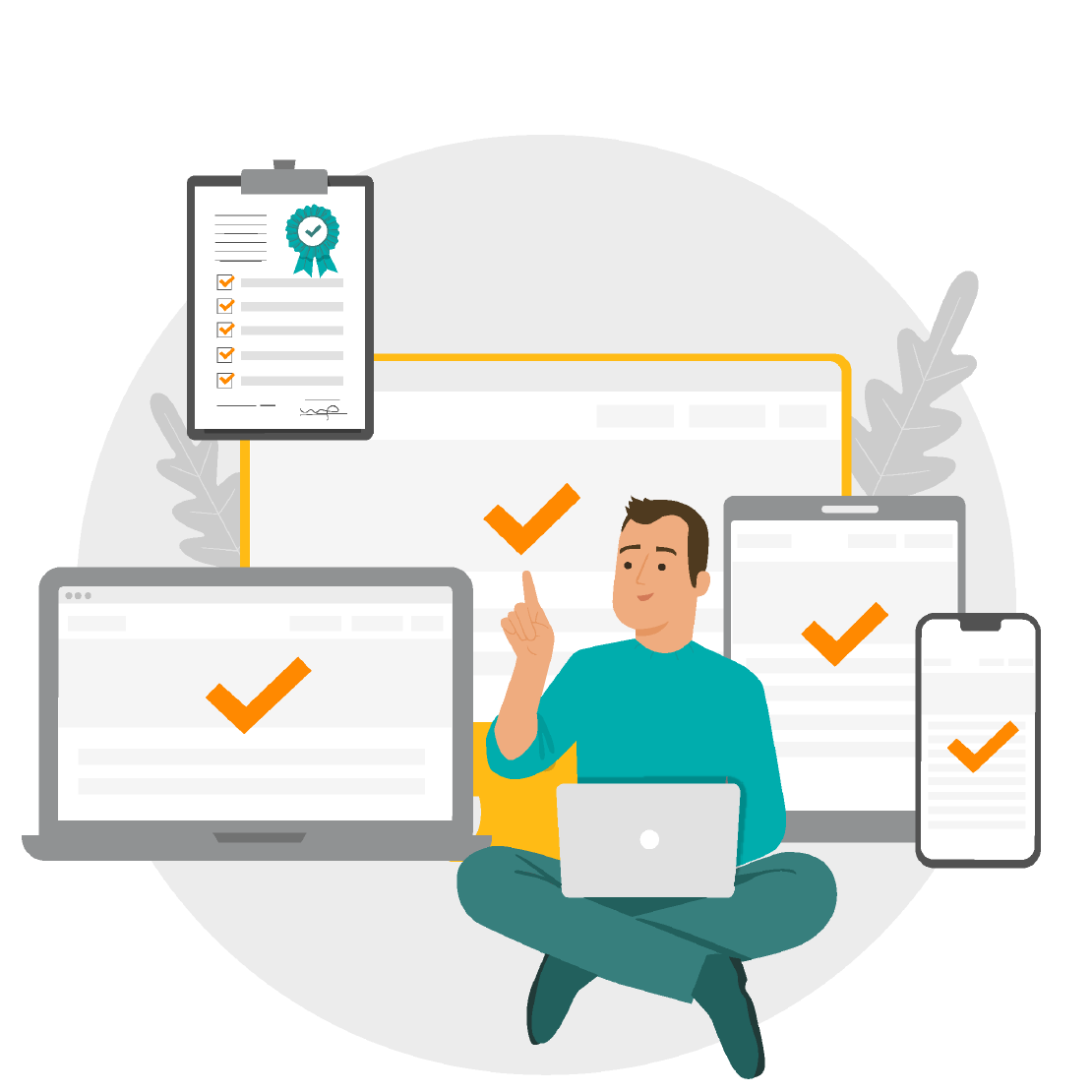 A man makes sure that everything is top quality on different devices and gives a quality quarantine.